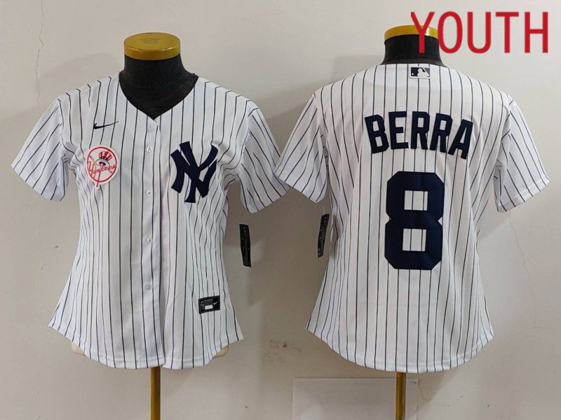 Youth New York Yankees #8 Berra White stripe Game 2024 Nike MLB Jersey style 2